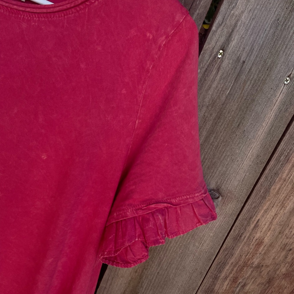 Altar'd State Ruffled Hem Short Sleeve Pink Top.  Size Large - Picture 7 of 15